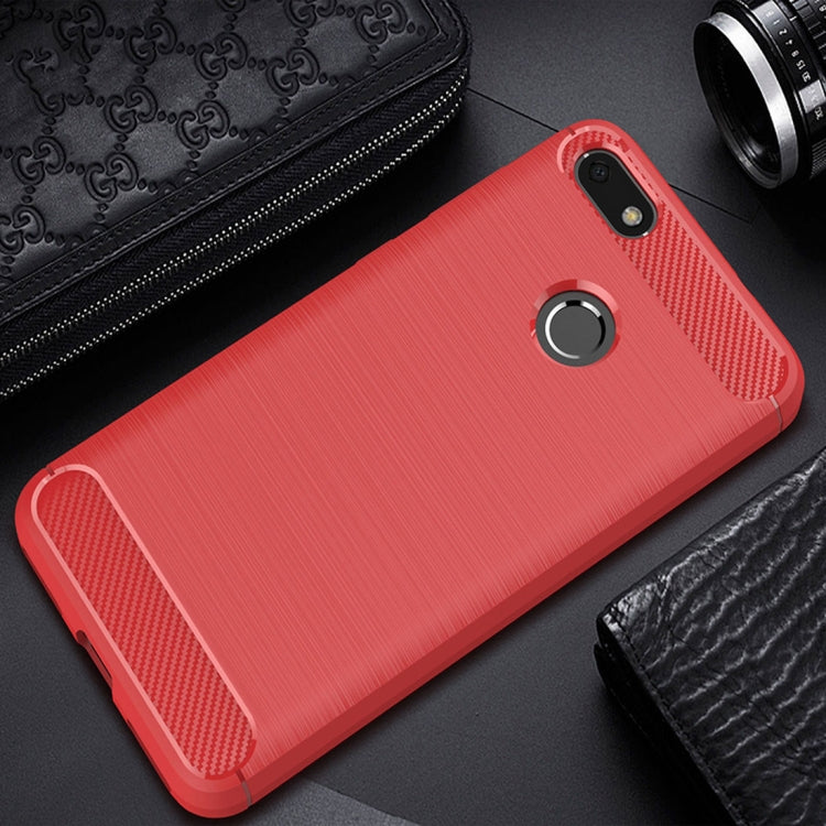 For Huawei Enjoy 7 Brushed Texture Carbon Fiber TPU Shockproof Protective Back Cover Case