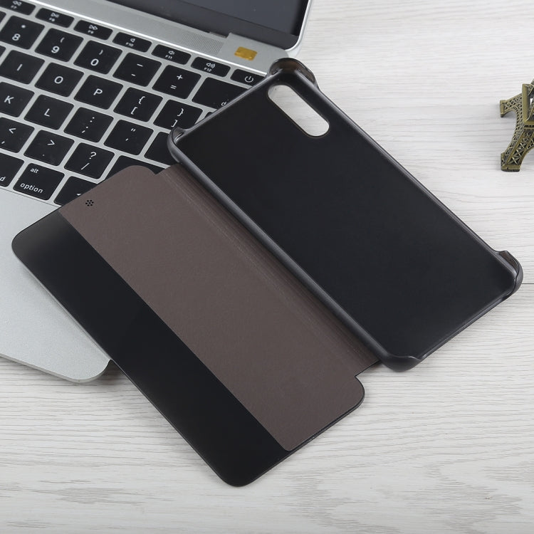 For Huawei P20 Litchi Texture PC + PU Horizontal Flip Case with Smart View Window and Sleep Wake-up Function