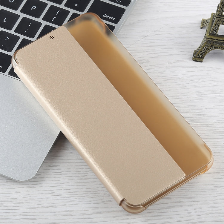 For Huawei P20 Litchi Texture PC + PU Horizontal Flip Case with Smart View Window and Sleep Wake-up Function