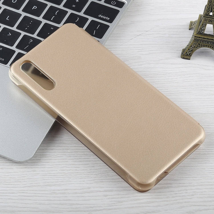 For Huawei P20 Litchi Texture PC + PU Horizontal Flip Case with Smart View Window and Sleep Wake-up Function