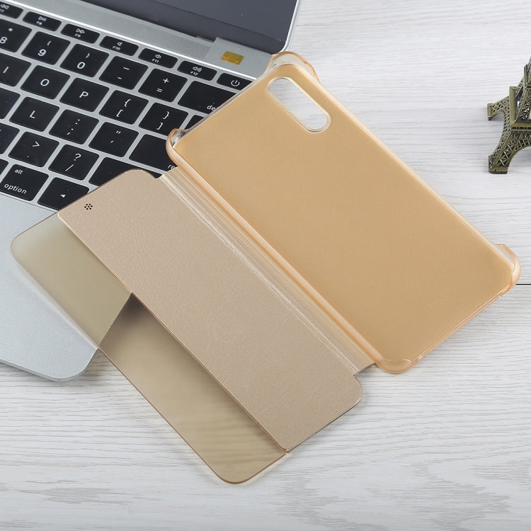 For Huawei P20 Litchi Texture PC + PU Horizontal Flip Case with Smart View Window and Sleep Wake-up Function