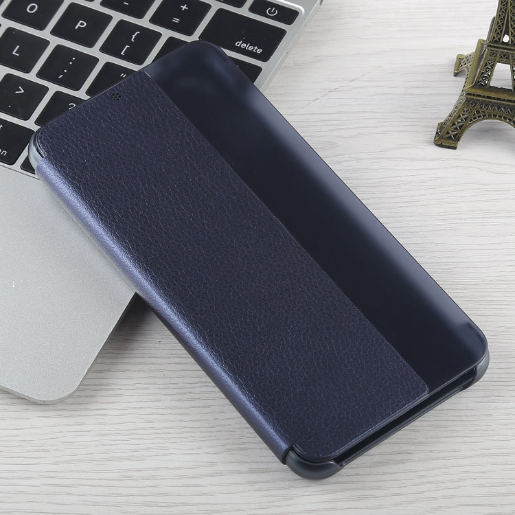 For Huawei P20 Litchi Texture PC + PU Horizontal Flip Case with Smart View Window and Sleep Wake-up Function