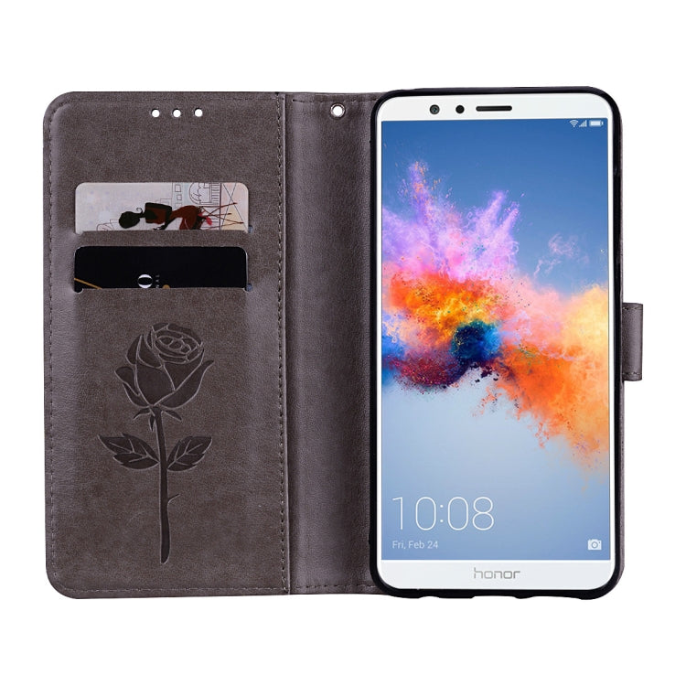 For Huawei Honor 7X Rose Embossed Horizontal Flip Environmental PU Leather Case with Holder & Card Slots & Wallet