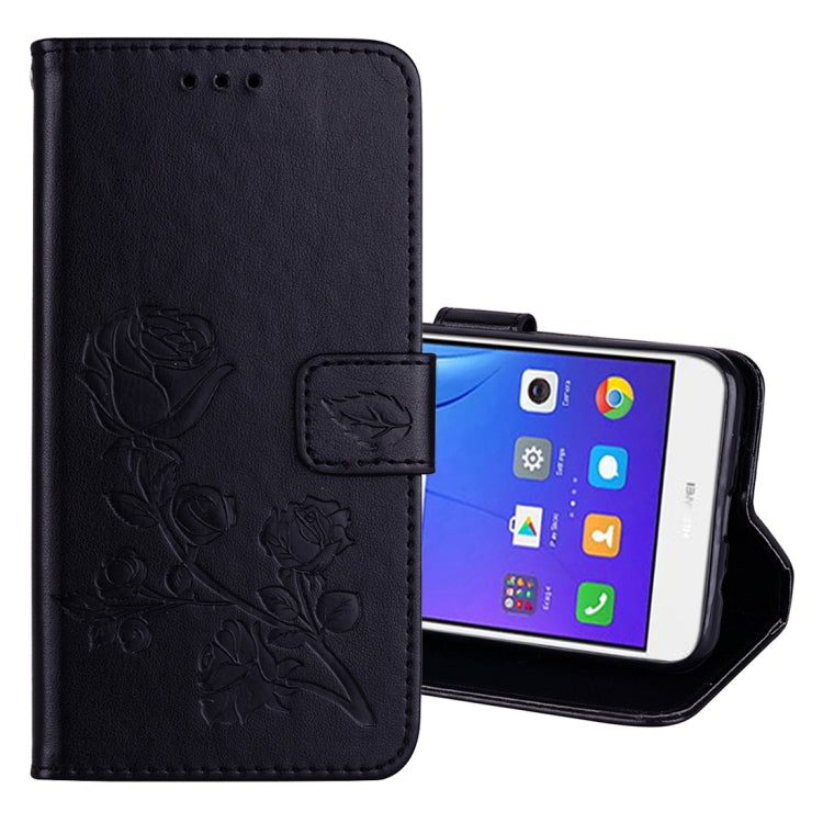 For Huawei Y3 2017 Rose embossed Texture Horizontal Flip Environmental PU Leather Case with Holder & Card Slots & Wallet