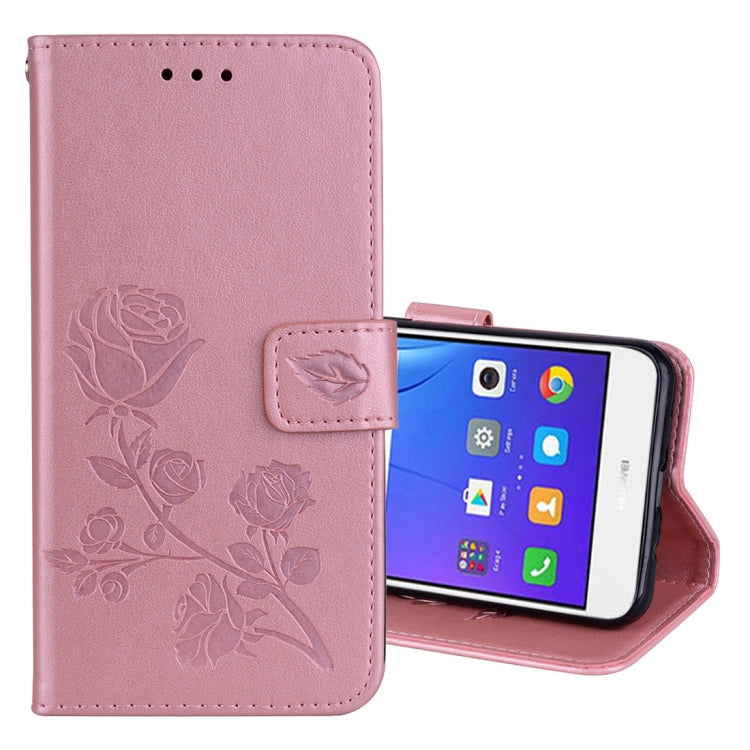 For Huawei Y3 2017 Rose embossed Texture Horizontal Flip Environmental PU Leather Case with Holder & Card Slots & Wallet