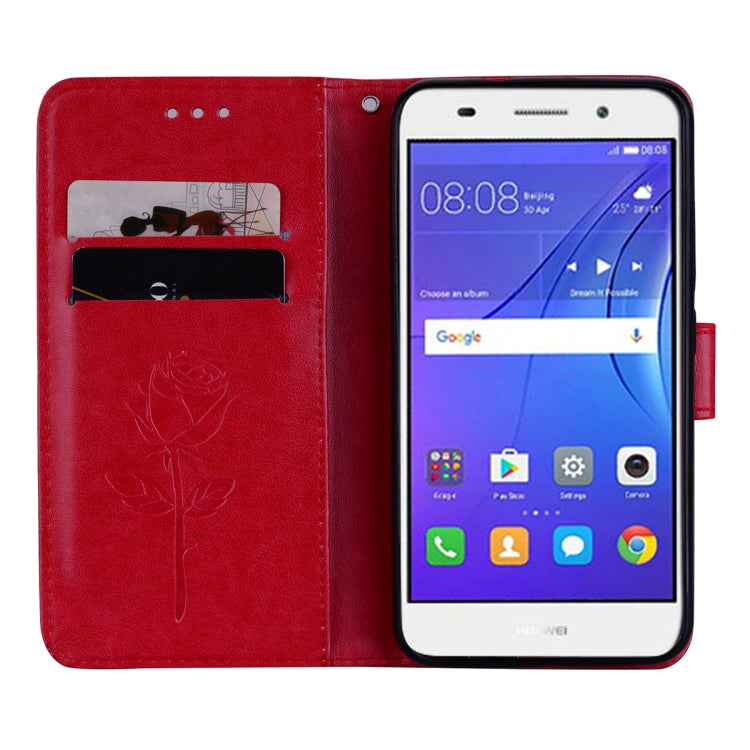 For Huawei Y3 2017 Rose embossed Texture Horizontal Flip Environmental PU Leather Case with Holder & Card Slots & Wallet