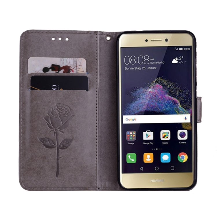 For Huawei P8 Lite 2017 Rose Embossed Horizontal Flip Environmental PU Leather Case with Holder & Card Slots & Wallet