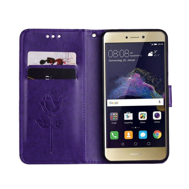 For Huawei P8 Lite 2017 Rose Embossed Horizontal Flip Environmental PU Leather Case with Holder & Card Slots & Wallet