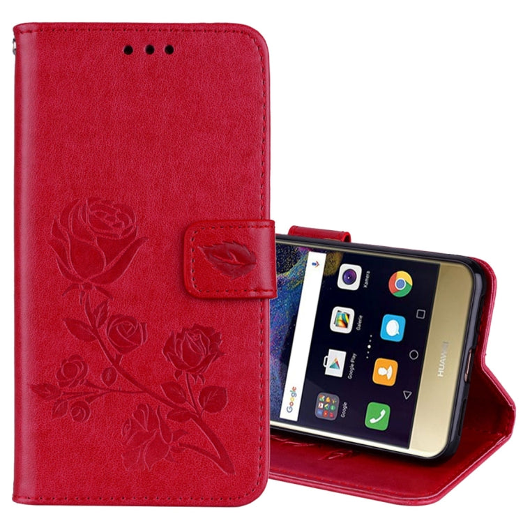 For Huawei P8 Lite 2017 Rose Embossed Horizontal Flip Environmental PU Leather Case with Holder & Card Slots & Wallet