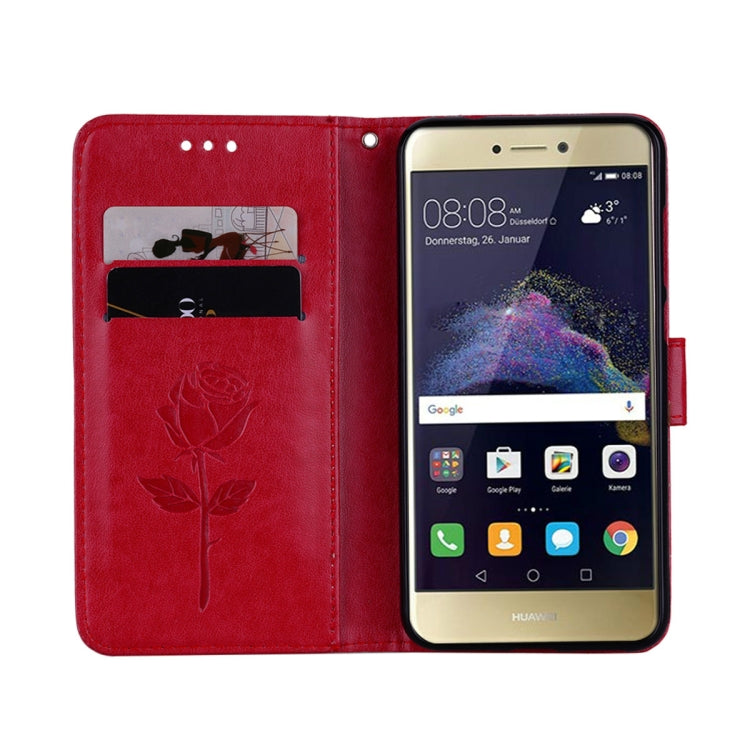 For Huawei P8 Lite 2017 Rose Embossed Horizontal Flip Environmental PU Leather Case with Holder & Card Slots & Wallet