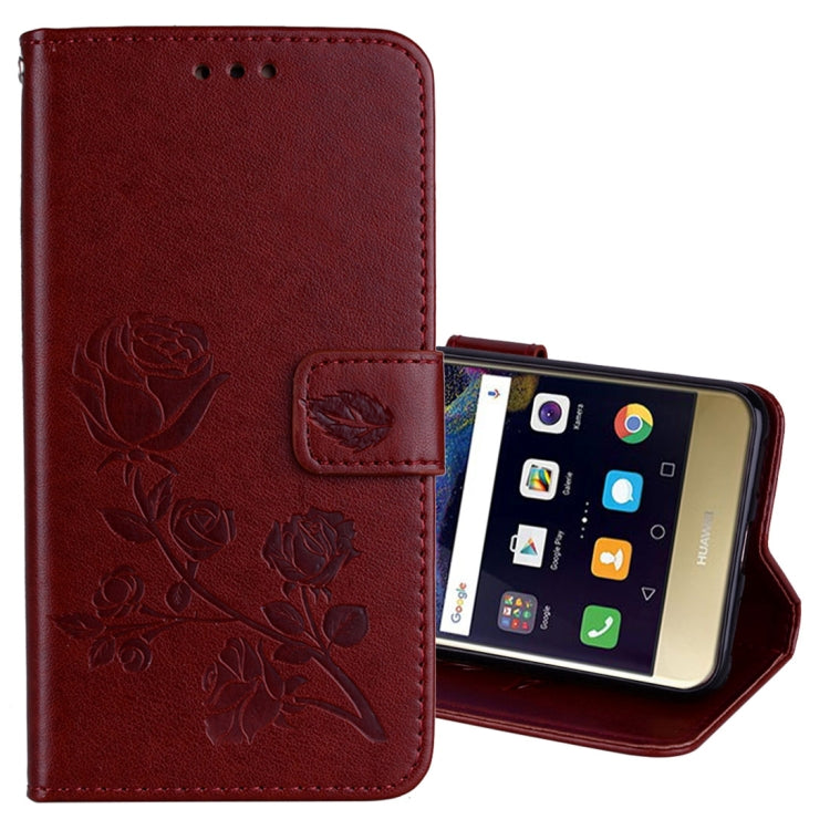 For Huawei P8 Lite 2017 Rose Embossed Horizontal Flip Environmental PU Leather Case with Holder & Card Slots & Wallet