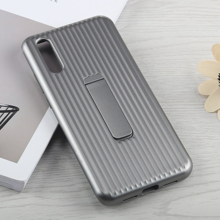 PC + Silicone Vertical Texture Case for Huawei P20, with Holder