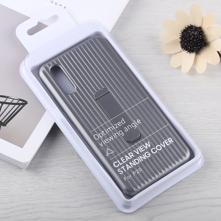 PC + Silicone Vertical Texture Case for Huawei P20, with Holder