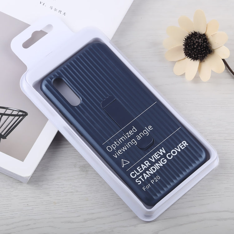 PC + Silicone Vertical Texture Case for Huawei P20, with Holder