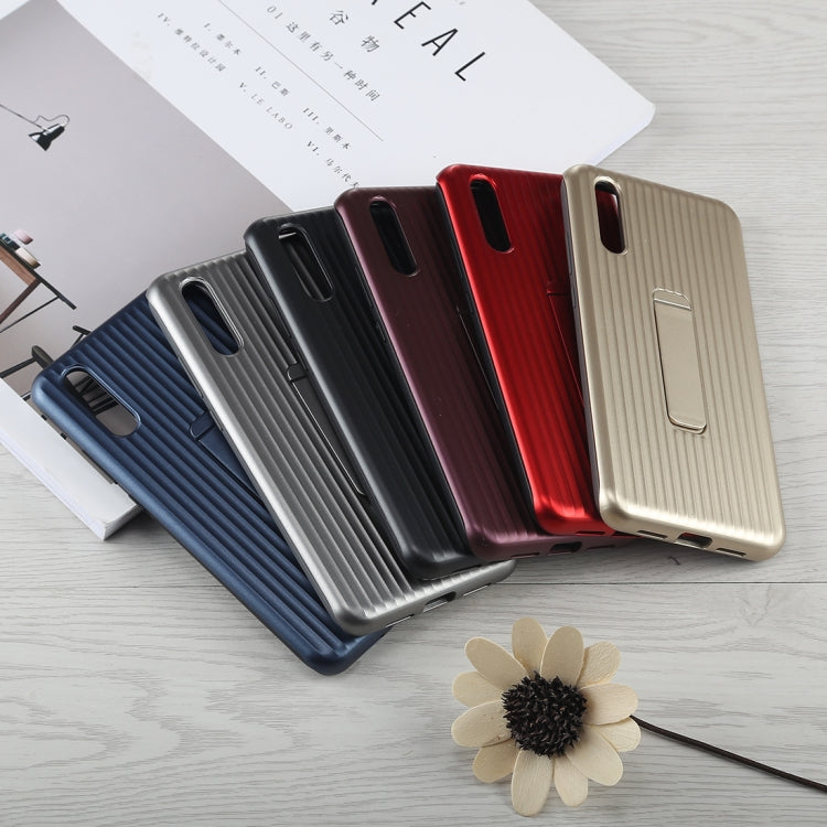 PC + Silicone Vertical Texture Case for Huawei P20, with Holder