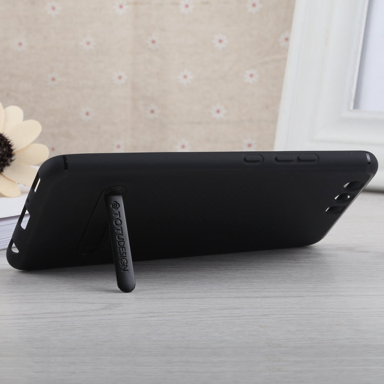 TOTUDESIGN Slim Series Carbon Fiber Texture TPU Case for Huawei P10 Plus, with Holder(Black)