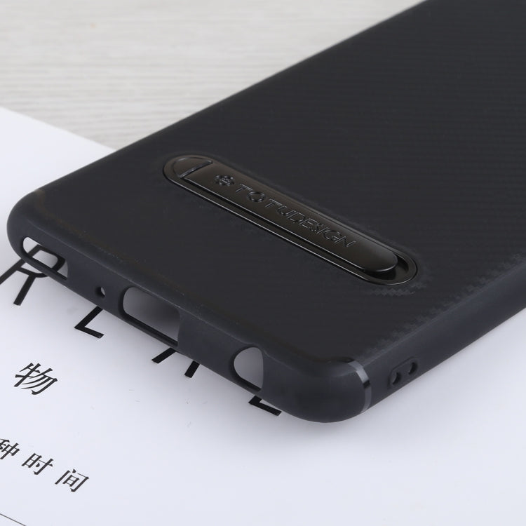 TOTUDESIGN Slim Series Carbon Fiber Texture TPU Case for Huawei P10 Plus, with Holder(Black)