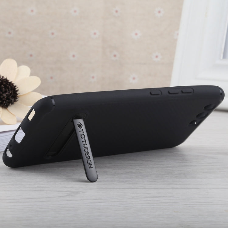 TOTUDESIGN Slim Series Carbon Fiber Texture TPU Case for Huawei P10, with Holder (Black)