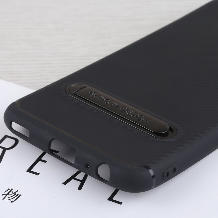 TOTUDESIGN Slim Series Carbon Fiber Texture TPU Case for Huawei P10, with Holder (Black)