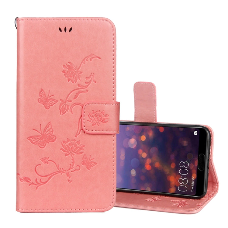 Lotus Butterfly Pattern Horizontal Flip Leather Case for Huawei Honor 10, with Holder & Card Slots & Wallet & Lanyard