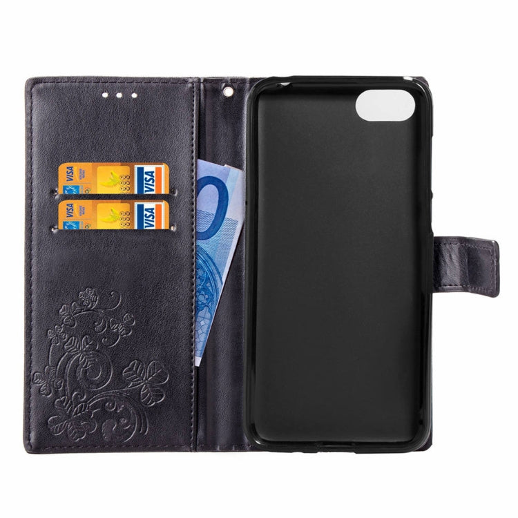 Lucky Clover Pressed Flowers Pattern Leather Case for Huawei Y5 Prime (2018), with Holder & Card Slots & Wallet & Hand Strap