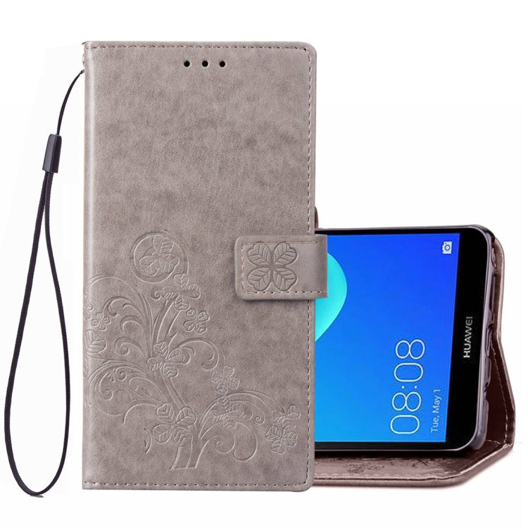 Lucky Clover Pressed Flowers Pattern Leather Case for Huawei Y5 Prime (2018), with Holder & Card Slots & Wallet & Hand Strap