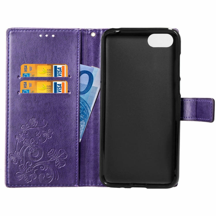 Lucky Clover Pressed Flowers Pattern Leather Case for Huawei Y5 Prime (2018), with Holder & Card Slots & Wallet & Hand Strap