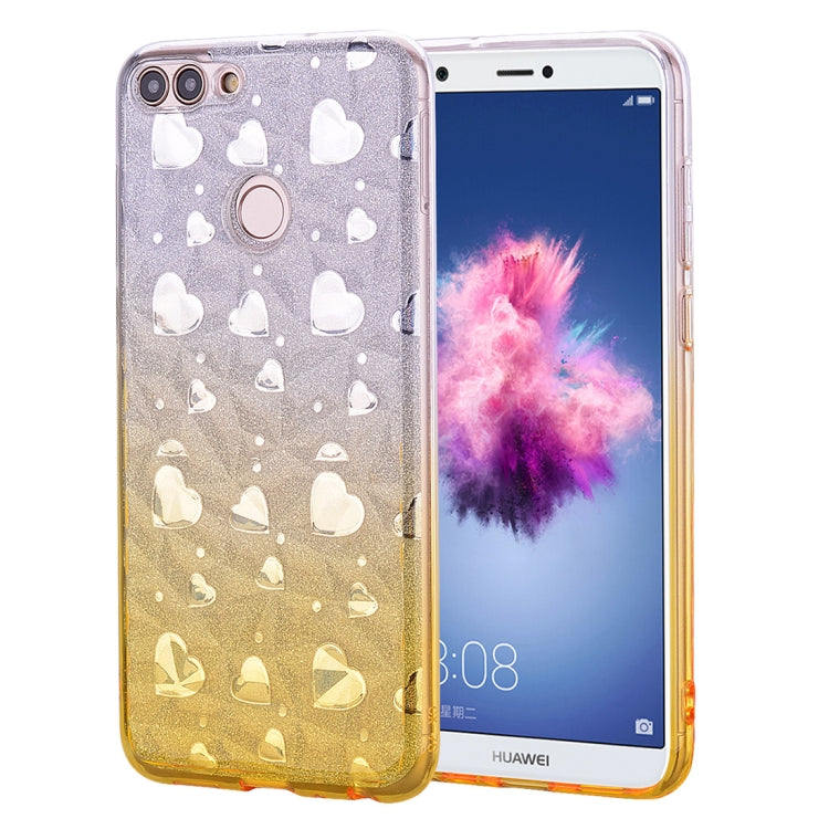 Heart Pattern Diamond Texture TPU Protector Back Cover Case for Huawei P smart (Enjoy 7S)