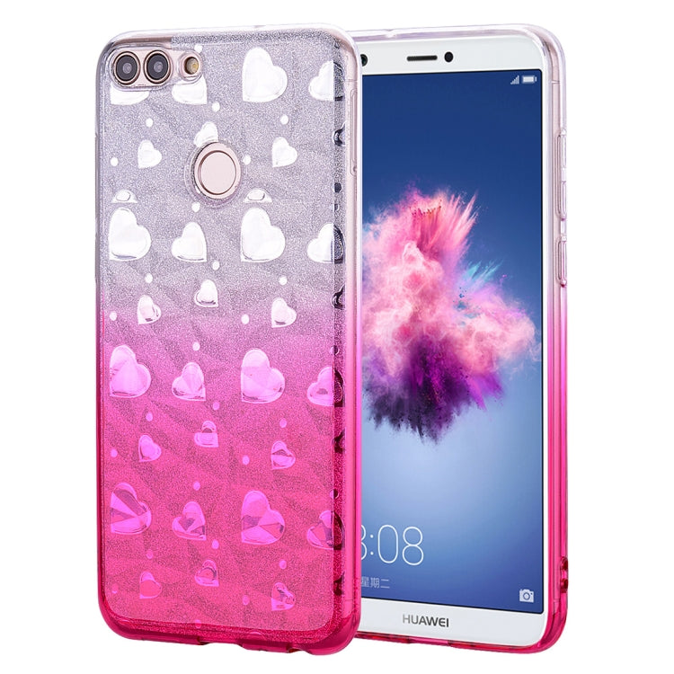 Heart Pattern Diamond Texture TPU Protector Back Cover Case for Huawei P smart (Enjoy 7S)