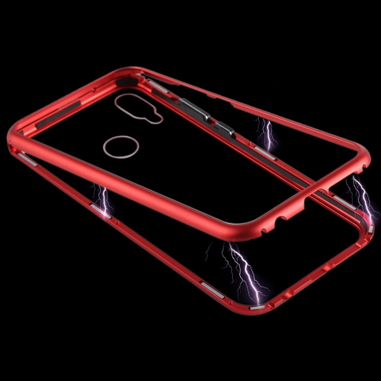 Magnetic Metal Frame Tempered Glass Case for Huawei P20 Lite / Nova 3e(Red)