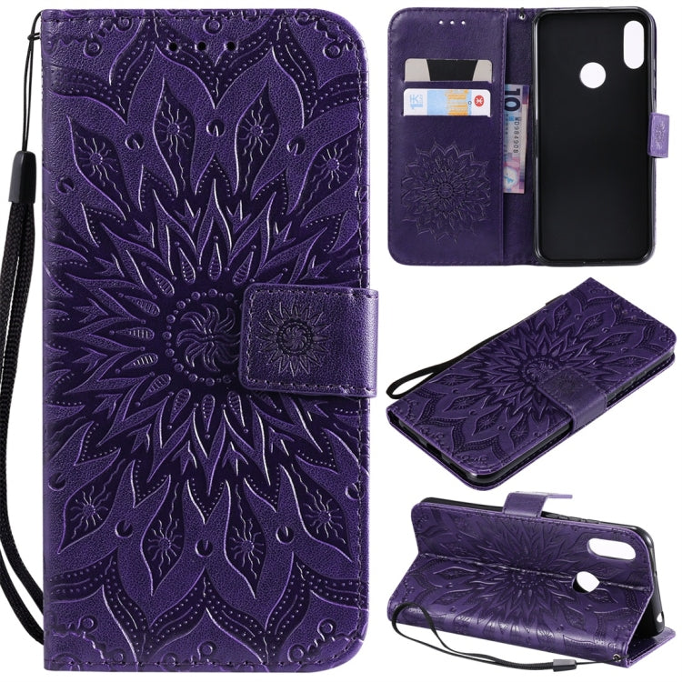 Sun Embossing Pattern Horizontal Flip Leather Case for Huawei Honor Play 8A / Y6 (2019), with Card Slot & Holder & Wallet & Lanyard