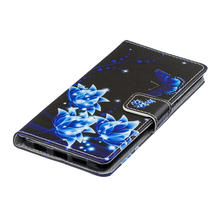 Blue Flower Pattern Horizontal Flip Leather Case for Huawei P30, with Holder & Card Slots & Wallet