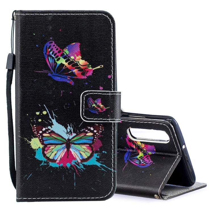 Colored Butterfly Pattern Horizontal Flip Leather Case for Huawei P30, with Holder & Card Slots & Wallet