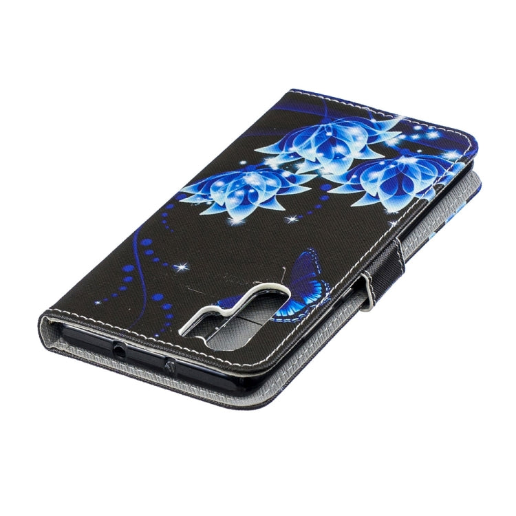 Blue Flower Pattern Horizontal Flip Leather Case for Huawei P30 Pro, with Holder & Card Slots & Wallet