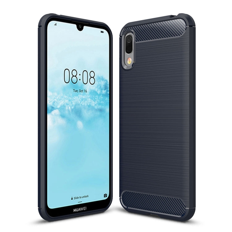 Brushed Texture Carbon Fiber Shockproof TPU Case for Huawei Y6 Pro (2019) (Navy Blue)