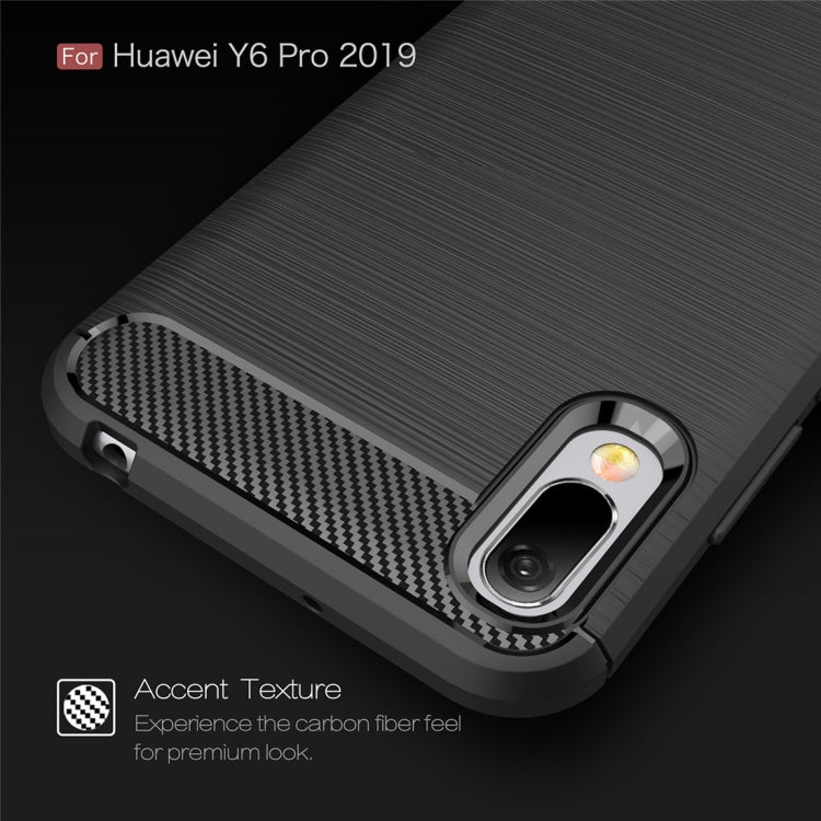 Brushed Texture Carbon Fiber Shockproof TPU Case for Huawei Y6 Pro (2019) (Navy Blue)
