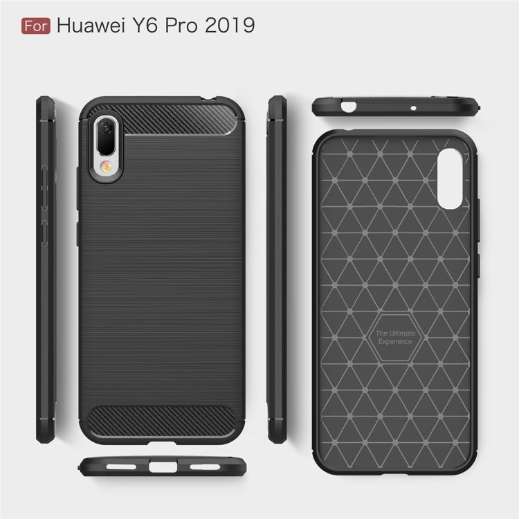 Brushed Texture Carbon Fiber Shockproof TPU Case for Huawei Y6 Pro (2019) (Navy Blue)