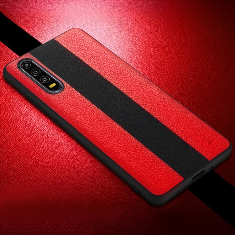 SULADA Anti-slip TPU + Handmade Leather Case for Huawei P30(Red)