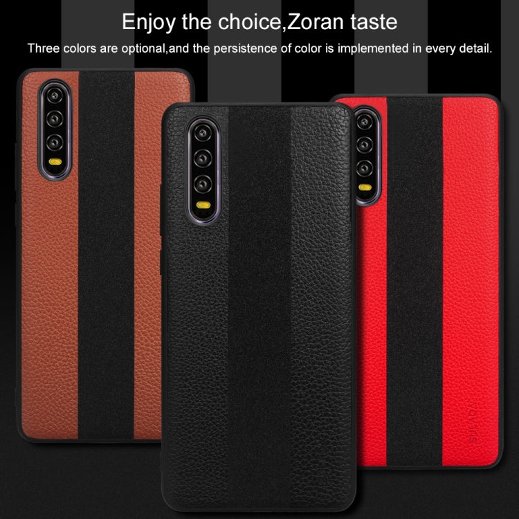 SULADA Anti-slip TPU + Handmade Leather Case for Huawei P30(Red)