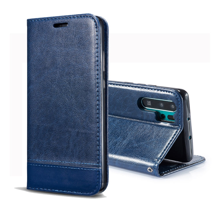 Double-sided Absorption Splicing Horizontal Flip Leather Case for Huawei P30 Pro, with Holder & Card Slots & Lanyard