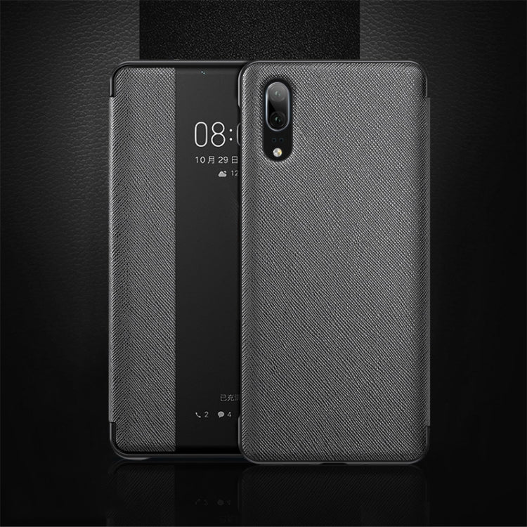 Cross Texture Horizontal Flip Leather Case for Huawei P20, with Call Answering Function & Sleep / Wake-up