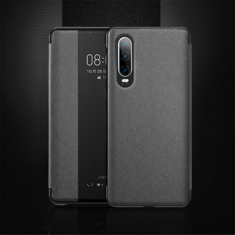 Cross Texture Horizontal Flip Leather Case for Huawei P30, with Call Answering Function & Sleep / Wake-up