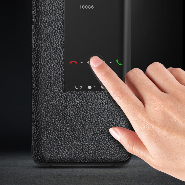 Top-grain Horizontal Flip Leather Case for Huawei Mate 20, with Call Answering Function & Sleep / Wake-up