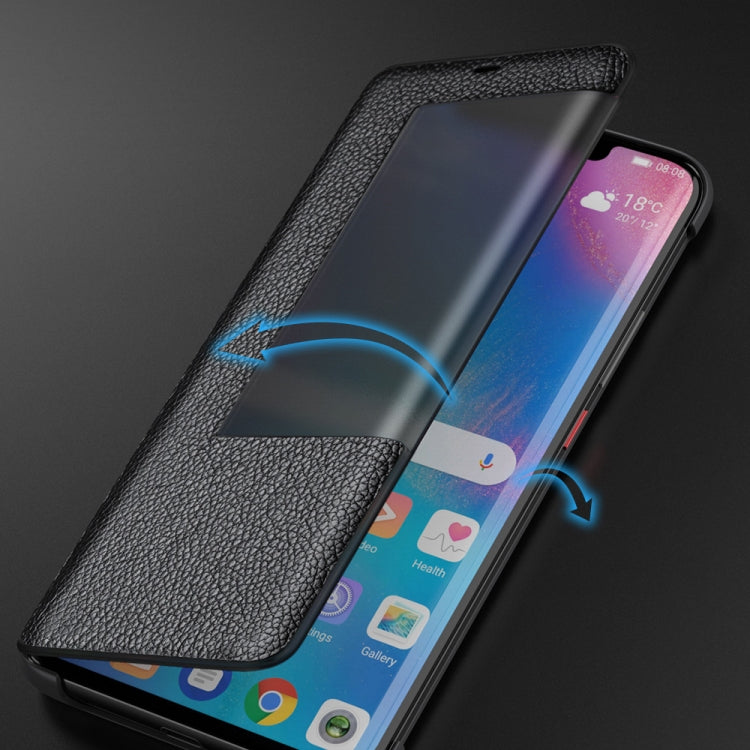 Top-grain Horizontal Flip Leather Case for Huawei Mate 20, with Call Answering Function & Sleep / Wake-up