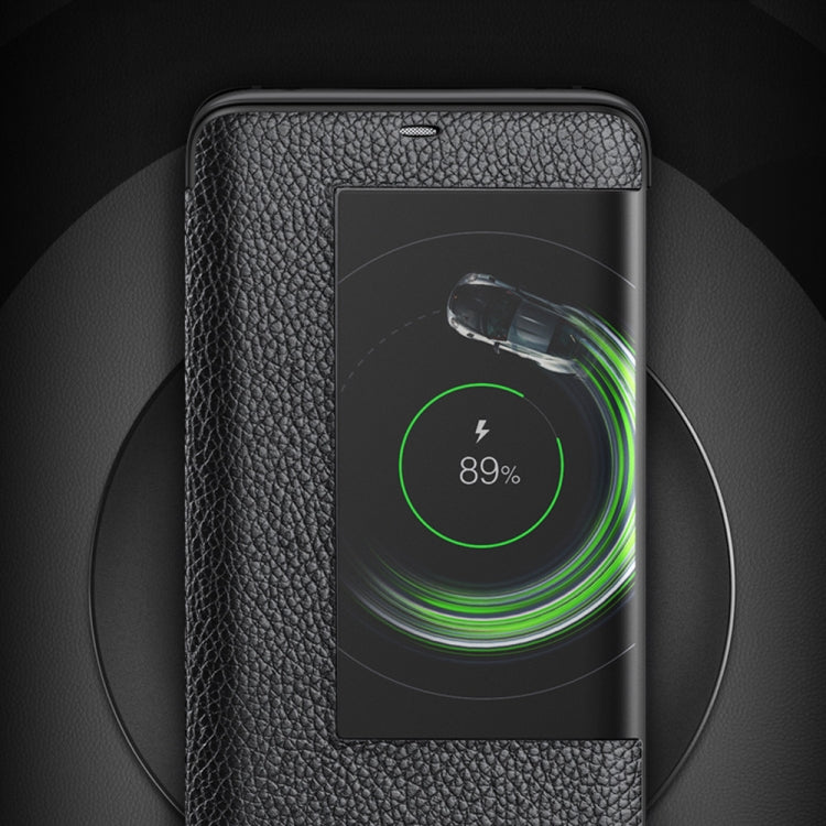 Top-grain Horizontal Flip Leather Case for Huawei Mate 20, with Call Answering Function & Sleep / Wake-up