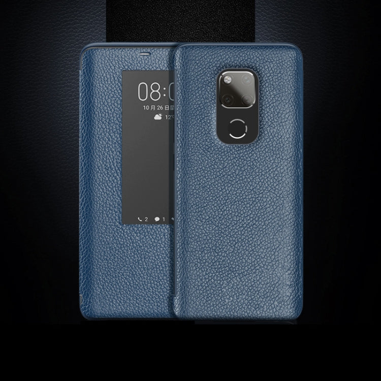 Top-grain Horizontal Flip Leather Case for Huawei Mate 20 X, with Call Answering Function & Sleep / Wake-up
