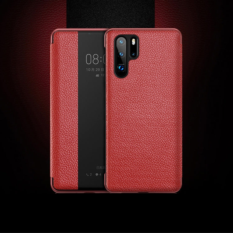 Top-grain Horizontal Flip Leather Case for Huawei P30 Pro, with Call Answering Function & Sleep / Wake-up
