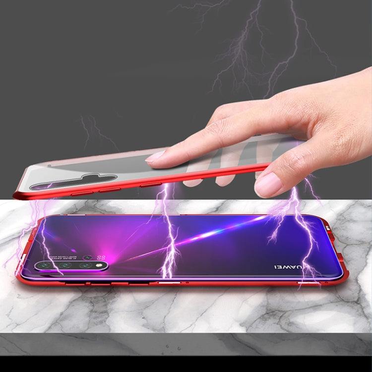 For Huawei Nova 5 Ultra Slim Double Sides Magnetic Adsorption Angular Frame Tempered Glass Magnet Flip Case