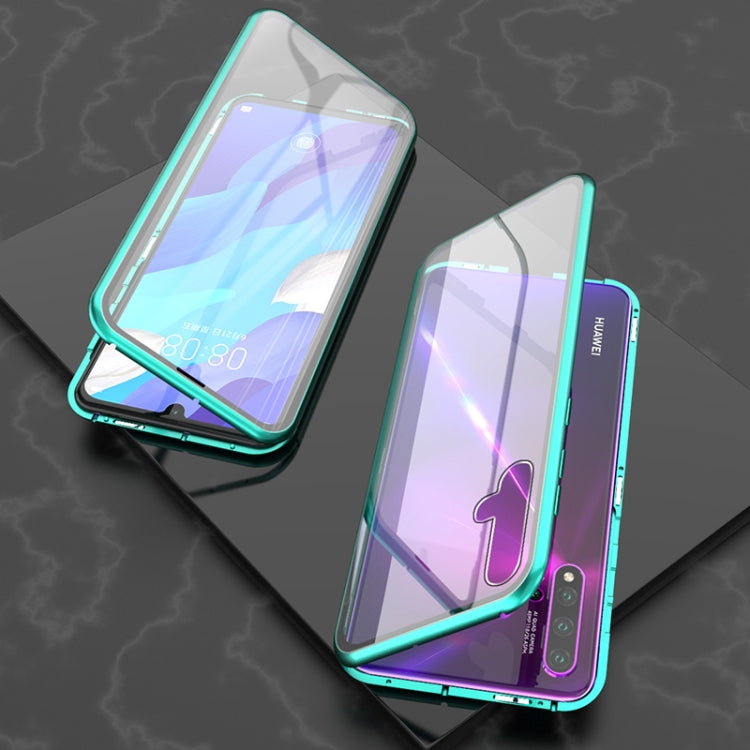 For Huawei Nova 5 Ultra Slim Double Sides Magnetic Adsorption Angular Frame Tempered Glass Magnet Flip Case