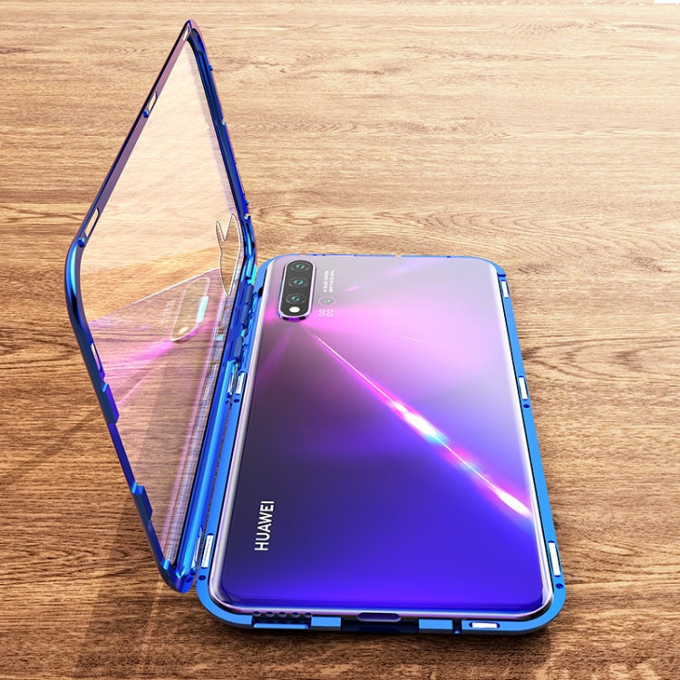 For Huawei Nova 5 Ultra Slim Double Sides Magnetic Adsorption Angular Frame Tempered Glass Magnet Flip Case